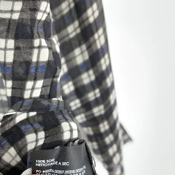 Club Monaco Women's Size S Lightweight Sheer Silk Plaid Button Down Shirt Black - Picture 6 of 6